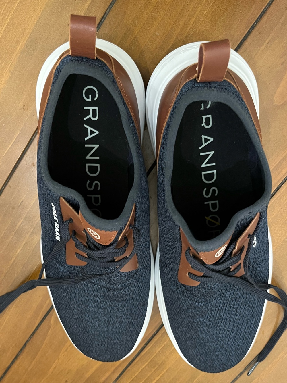Cole Haan Grandsport Journey Knit Sneakers Navy with Brown Accents Size 11 - Picture 4 of 16